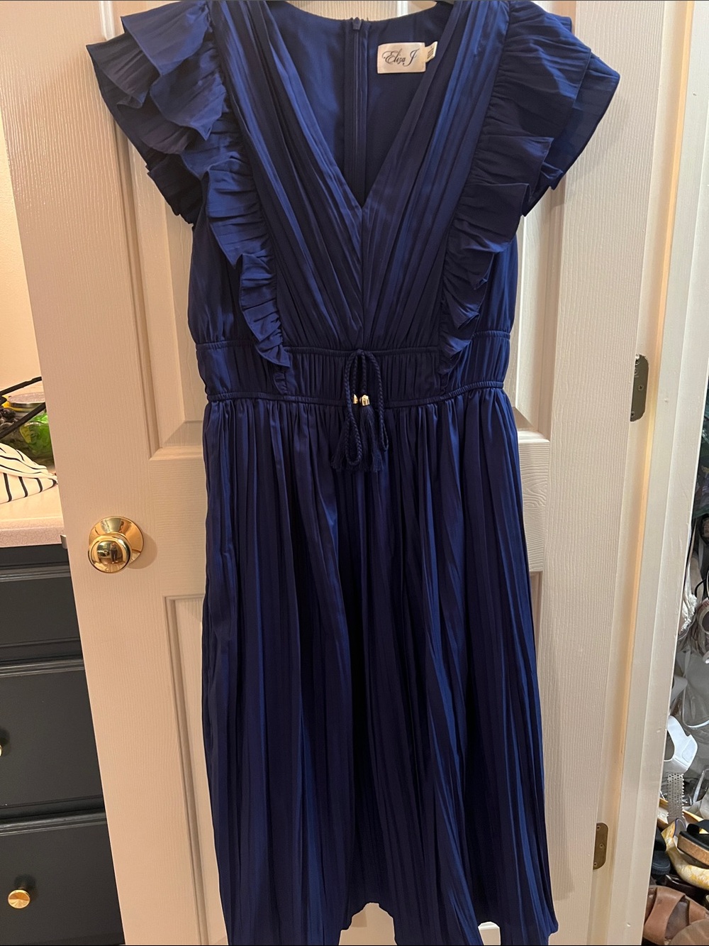 Midi Length Ruffled and Pleated Dress